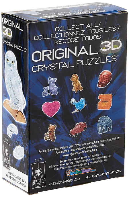 BePuzzled Original 3D Crystal Jigsaw Puzzle - Owl Animal Bird Assembly Brain Teaser, Fun Model Toy Gift Decoration for Adults & Kids Age 12 and Up, Clear, 42 Pieces (Level 1)