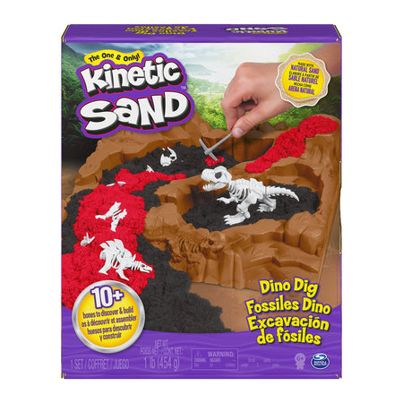 Kinetic Sand, Dino Dig Playset with 10 Hidden Dinosaur Bones to Discover, for Kids Aged 6 and up