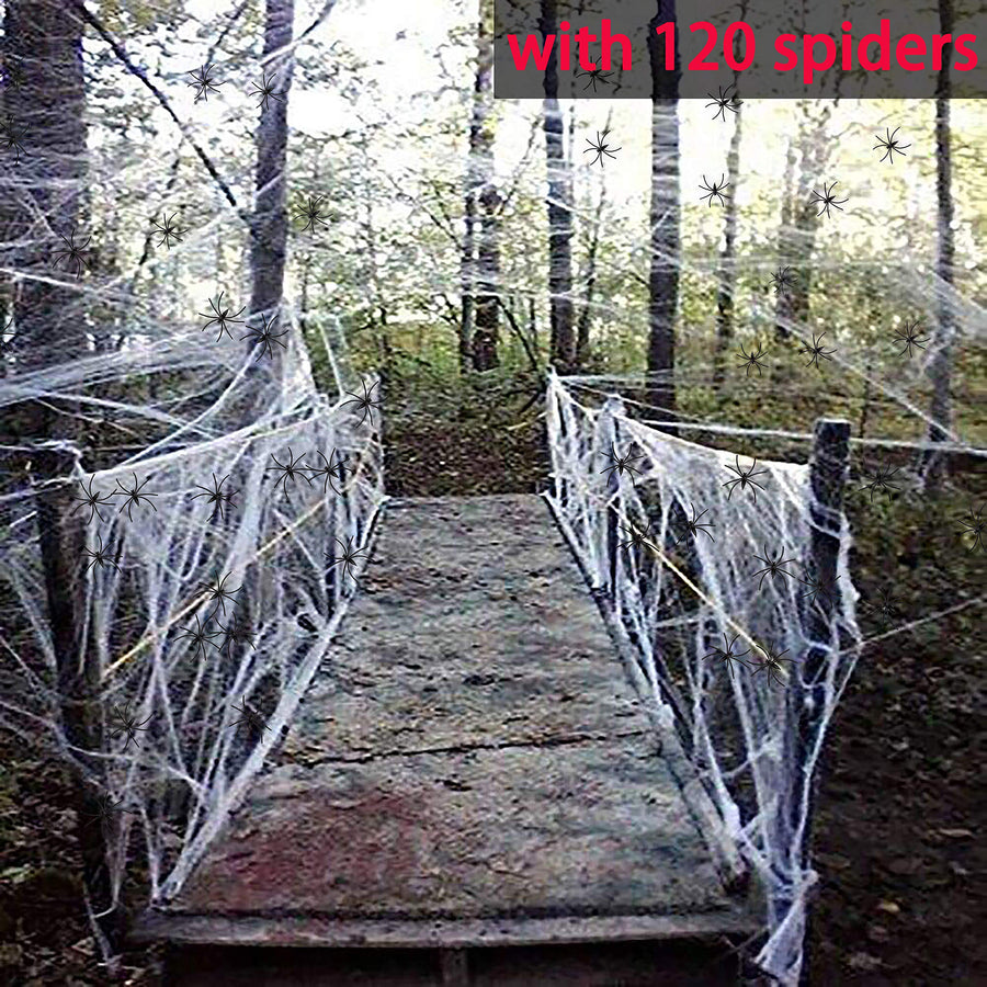 Moon Boat Fake Spider Web Cobweb Halloween Party Decorations Props 1000 sqft with 120 Spiders