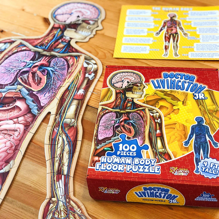 Human Body Kids 100 Piece Floor Puzzle - 4ft Tall | Dr Livingston's Unique Shaped Science Floor Jigsaw Puzzles, Accurate Medical Illustrations of The Body for Kids