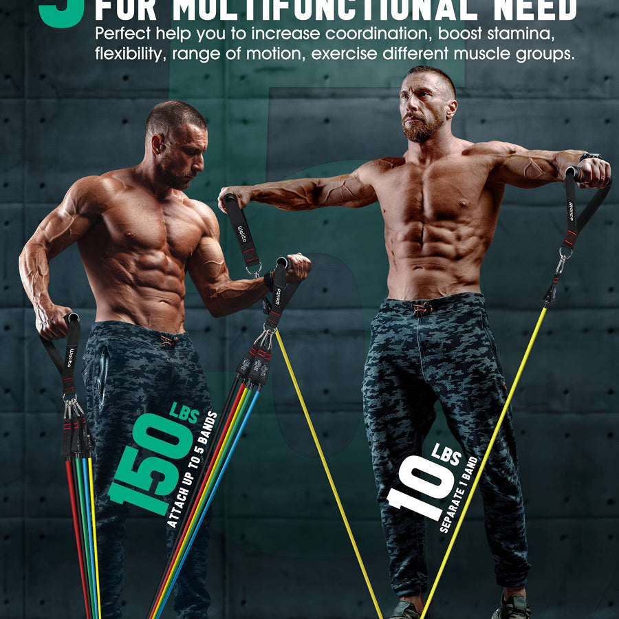 Resistance Bands Set - 150lbs/200lbs/250lbs Exercise Resistance Bands with Handles, 5 Tube Fitness Bands with Door Anchor, Elastic Bands for Exercise, Physical Therapy, Home Workouts