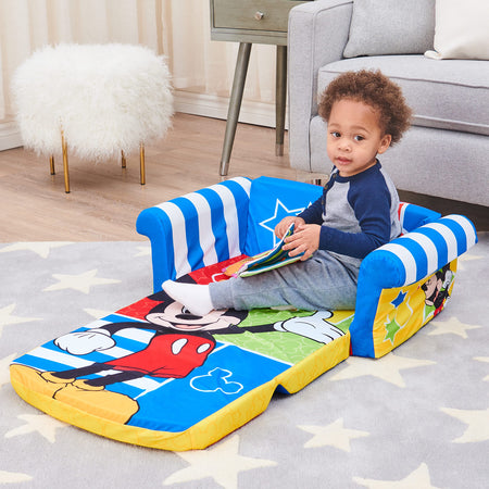 Marshmallow Furniture, Children's 2-in-1 Flip Open Foam Compressed Sofa, Disney’s Mickey Mouse