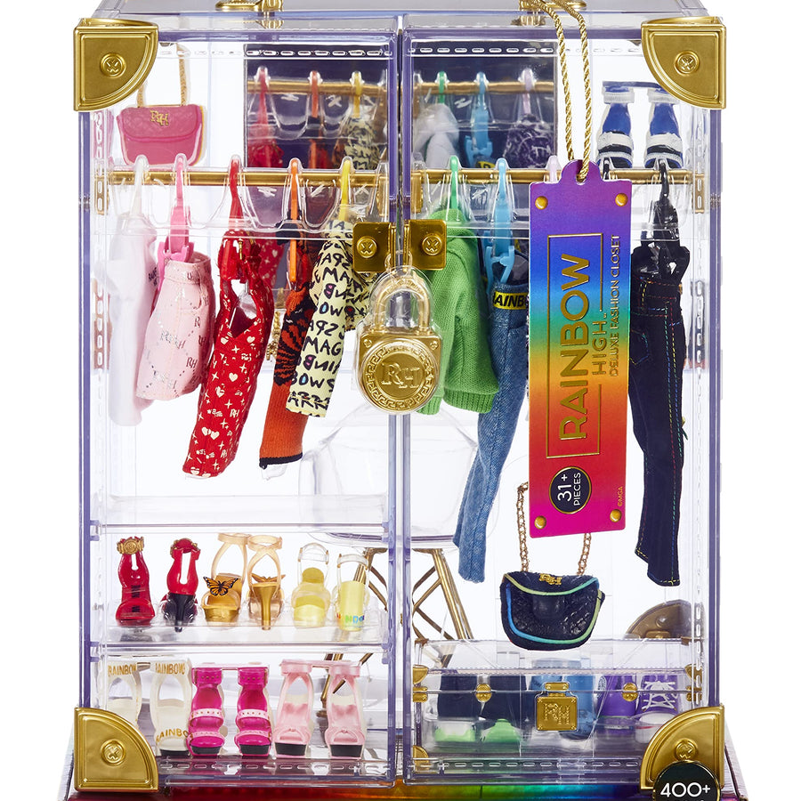 Rainbow High Deluxe Fashion Closet Playset–400+ Fashion Combinations! Portable Clear Acrylic Toy Closet Features 31+ Fashion Forward Pieces, Doll Clothing, Doll Accessories & Doll Storage | Ages 6-12