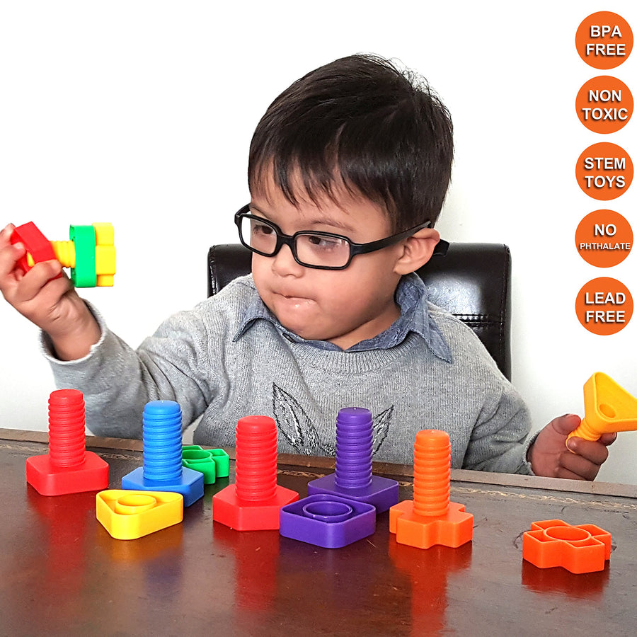 Jumbo Nuts and Bolts Toddler Toys - Skoolzy Montessori Toys Building Construction Set | 12 pc Occupational Therapy Tools Matching Fine Motor Skills for Toddlers Boys, Girls | Learning Activities eBook