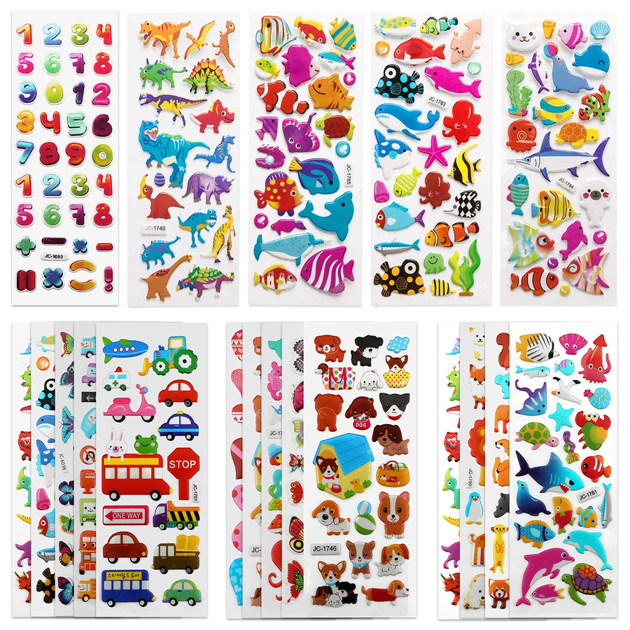SAVITA 3D Stickers for Kids & Toddlers 500+ Puffy Stickers Variety Pack for Scrapbooking Bullet Journal Including Animal, Numbers, Fruits, Fish, Dinosaurs, Cars and More…