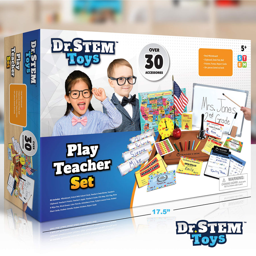 Ben Franklin Toys Play Teacher Role-Play Set Includes Reusable White Board, Bell, Report Cards, for Home or Classroom