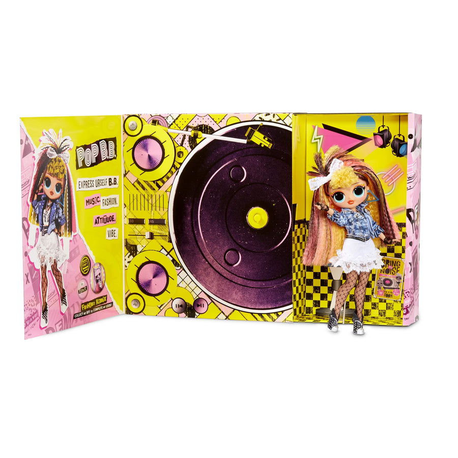 LOL Surprise OMG Remix Pop B.B. Fashion Doll, Plays Music, with Extra Outfit and 25 Surprises Including Shoes, Hair Brush, Doll Stand, Magazine, and Record Player Package - for Girls Ages 4+