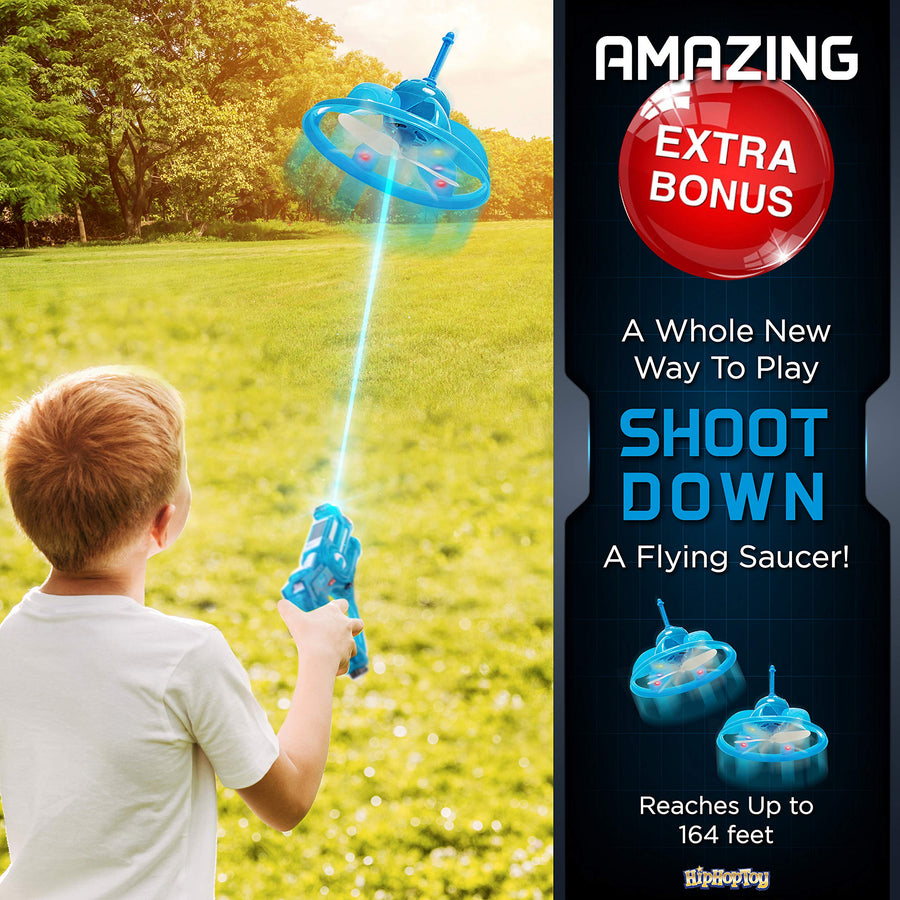 HIPHOPTOY Kids Laser Tag Gun Game with Flying Toy Drone Target, Infrared Lazer Shooting Game for Children with Fun LED Effects, Sounds, and 4 Gun Modes, Best Gift for Boys Ages 5 6 7 8 9 10 (Set of 1)