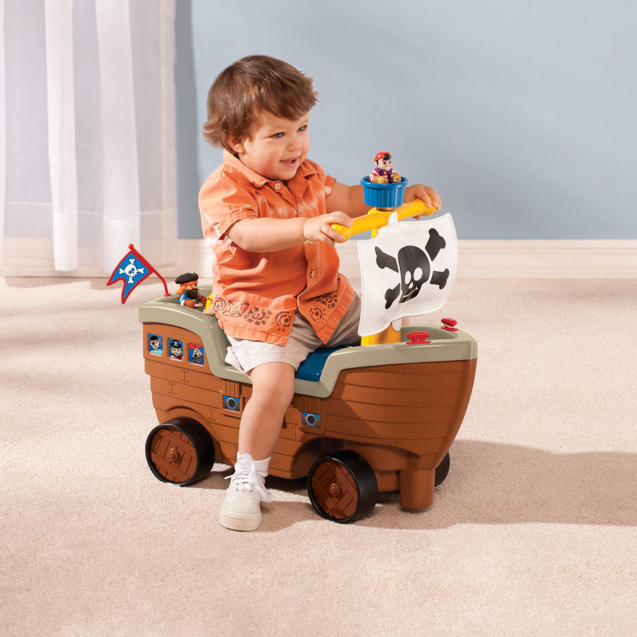 Little Tikes 2-in-1 Pirate Ship Ride-On Toy and Playset - Kids Ride-On Boat with Wheels, Under Seat Storage and Playset with Figures - Interactive Ride on Toys for 1 year olds and above, Multicolor