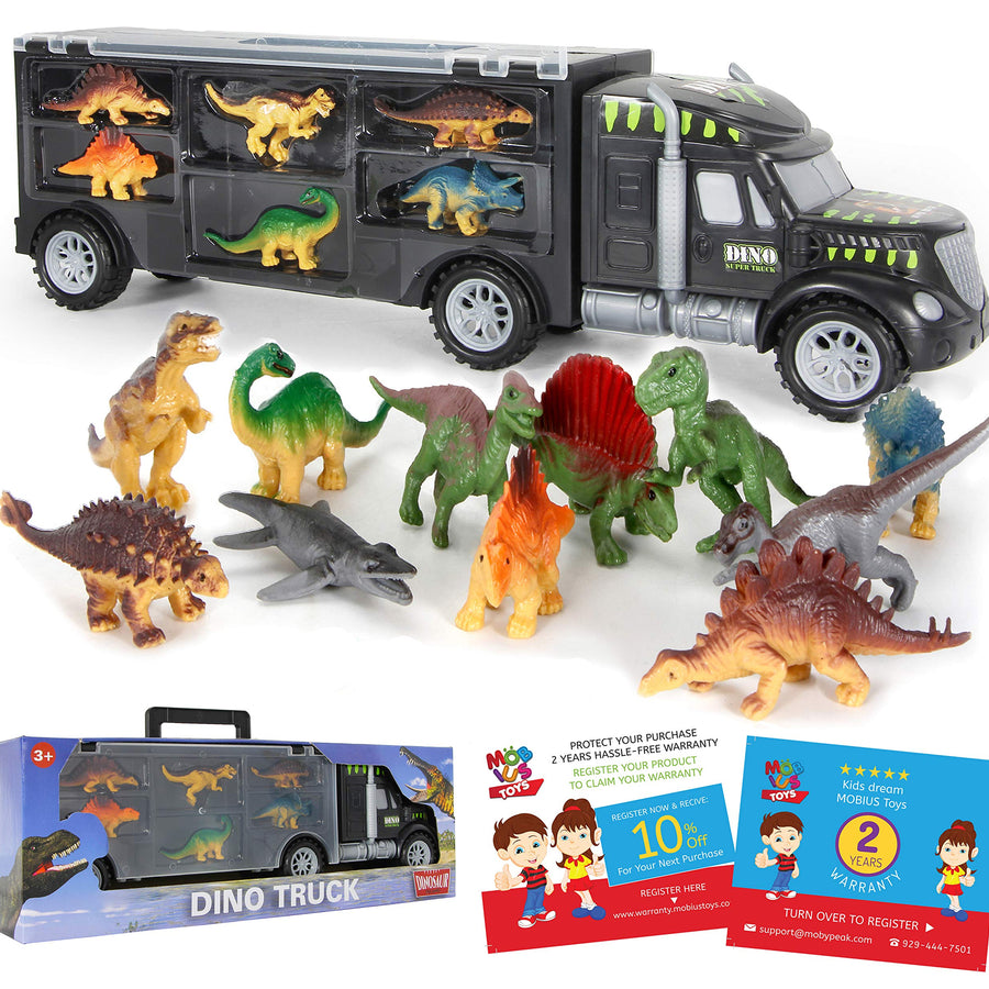 Dinosaur Truck Carrier – Dinosaur Toy for Boys, 12 Dinosaur Toys Playset – Toy Dinosaurs for Boys Age 3 & Up with More Dinosaur Figures, Dinosaur Trucks for Boys Toys Age 4-5, 6, 7 Years Old