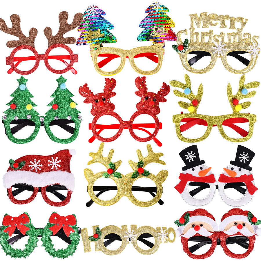 Max Fun 12 Pcs Christmas Glasses Glitter Party Glasses Frames Christmas Decoration Costume Eyeglasses for Christmas Parties Holiday Favors Photo Booth (One Size Fits All)