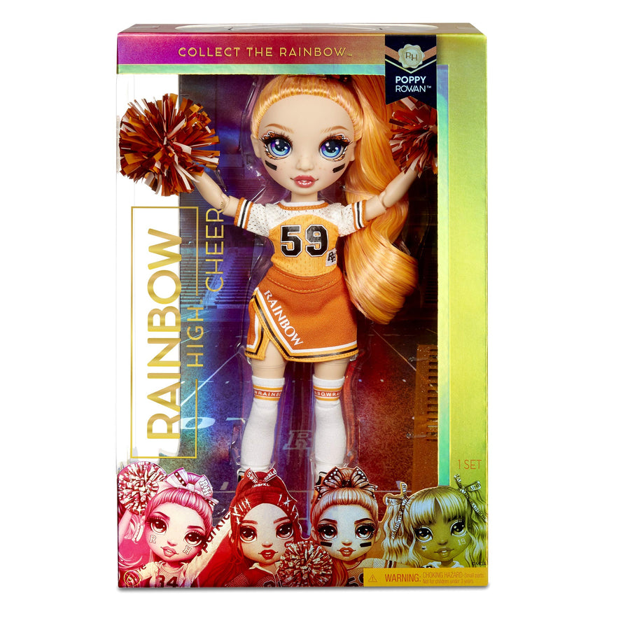 Rainbow High Cheer Poppy Rowan – Orange Cheerleader Fashion Doll with 2 Pom Poms and Doll Accessories, Great Gift for Kids 6-12 Years Old