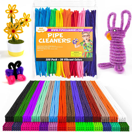 Home Pro Shop 350 Pieces Pipe Cleaners for Craft Supplies - Soft Bristle, Flexible & Durable Pipe Cleaner for Crafts, Fun Creative DIY Ar, & Decorations - 6mm x 12inch Chenille Stems in 30 Colors