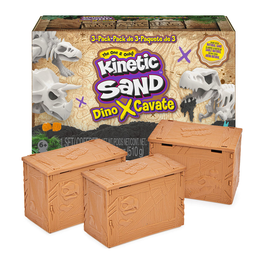 Kinetic Sand, Dino XCavate 3-Pack, Made with Natural Sand, Play Sand Sensory Toys for Kids Ages 6 and Up