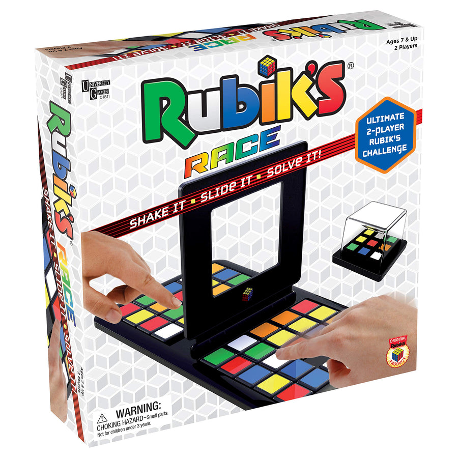 University Games Rubik's Race Game, Head To Head Fast Paced Square Shifting Board Game Based On The Rubiks Cubeboard, for Family, Adults and Kids Ages 7 and Up, Black