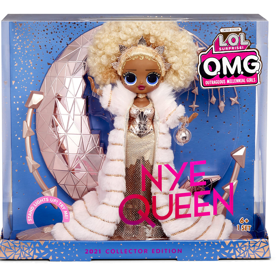 LOL Surprise Holiday OMG 2021 Collector NYE Queen Fashion Doll with Gold Fashions, Accessories, New Year's Celebration Outfit, Light Up Stand– Gift for Kids & Collectors, Toys for Girls Ages 4 5 6 7+