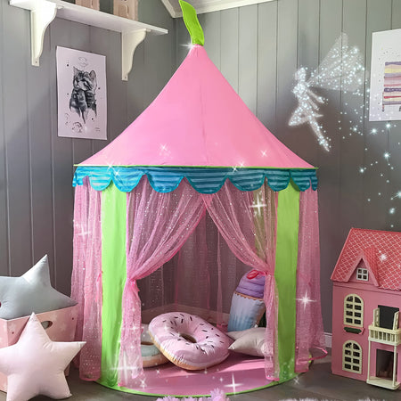 Tiny Land Princess Castle Play Tent With Glitter Dot, Pack in A Carrying Case, 2 Kids Foldable Pop Up Pink Play Tent/House Toy For Indoor and Outdoor Use, 41"Dx 55āH