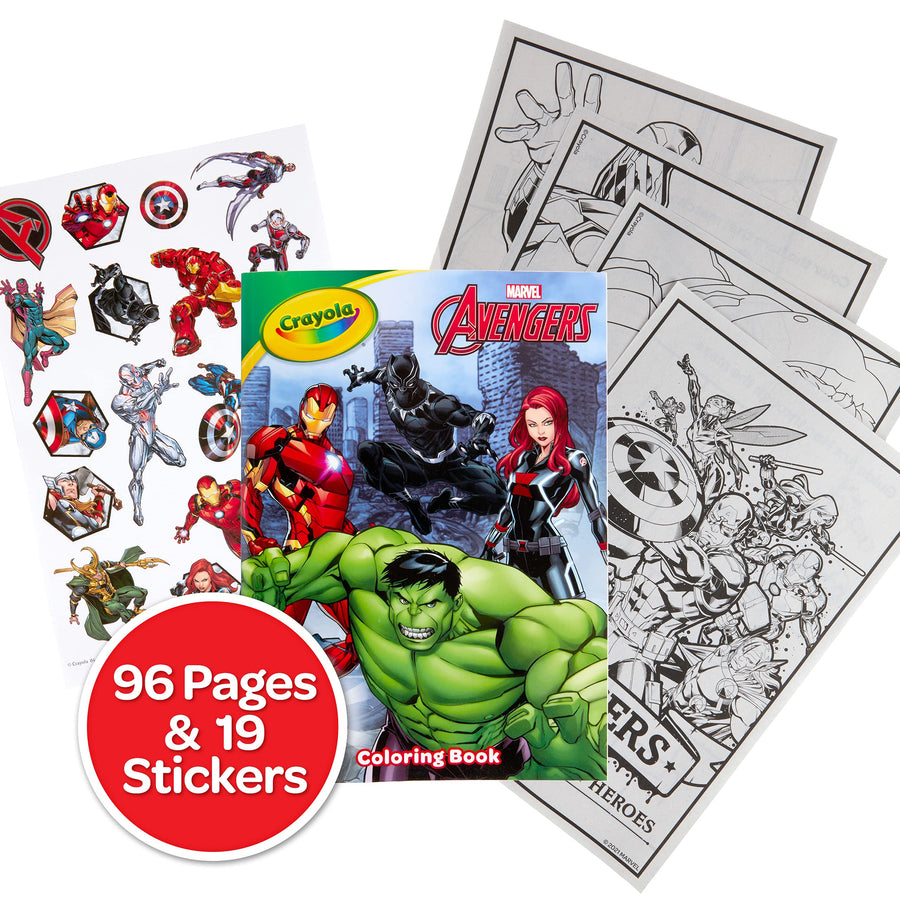Crayola Avengers Coloring Book with Stickers, Gift for Kids, 96 Pages, Ages 3, 4, 5, 6