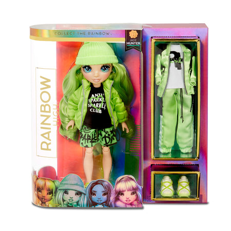 Rainbow High Rainbow Surprise Jade Hunter - Green Clothes Fashion Doll with 2 Complete Mix & Match Outfits and Accessories, Toys for Kids 4 to 15 Years Old