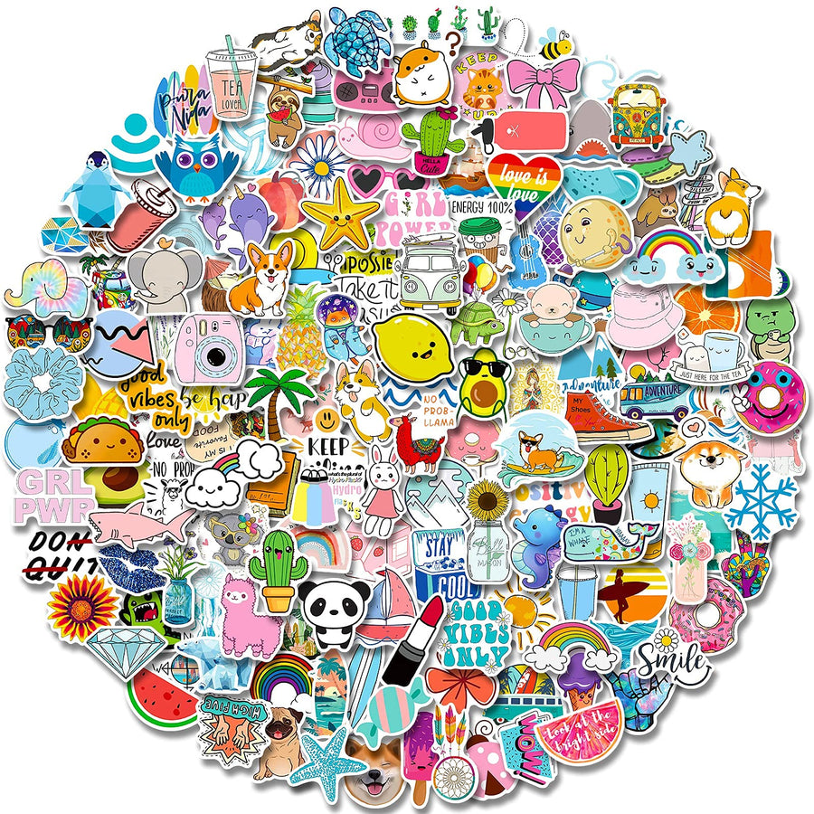 Stickers for Water Bottles, 300 Pcs/Pack Cute Vinyl Waterproof Vsco Laptop Skateboard Stickers Aesthetic Computer Hydroflask Phone Stickers for Kids Teens Girls