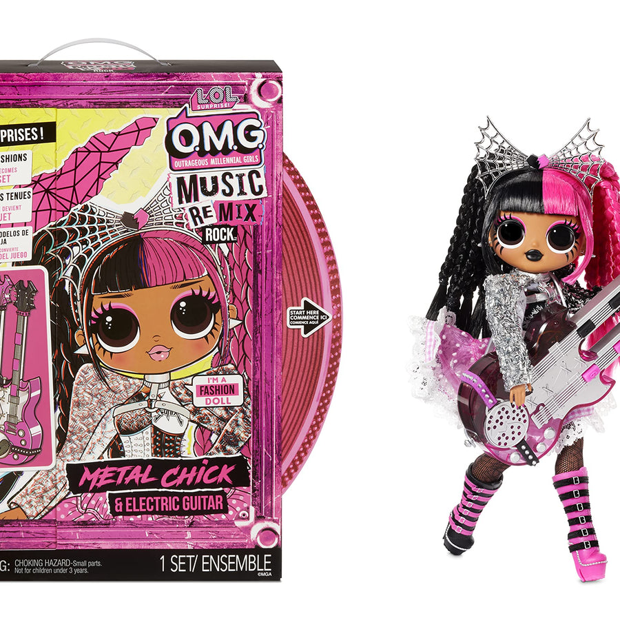 LOL Surprise OMG Remix Rock Metal Chick Fashion Doll with 15 Surprises Including Electric Guitar, Outfit, Shoes, Stand, Lyric Magazine & Record Player Playset- Gift Toys for Girls Boys Ages 4 5 6 7+