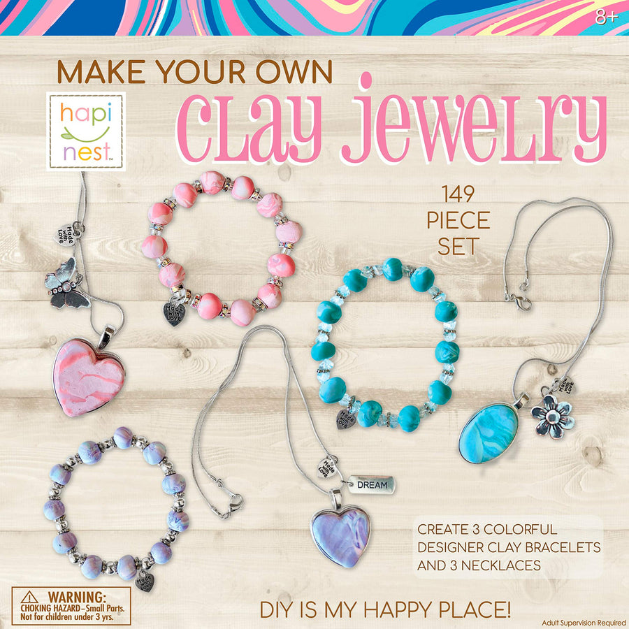 Hapinest Make Your Own Clay Jewelry Arts and Crafts Kit for Girls Gifts Ages 8 9 10 11 12 Teen Years Old and Up - 3 Bracelets and 3 Necklaces