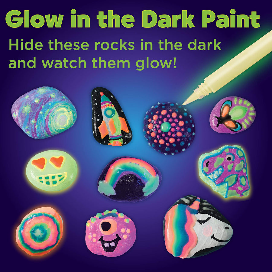 Creativity for Kids Glow In The Dark Rock Painting Kit - Paint 10 Rocks with Water Resistant Glow Paint - Crafts for Kids