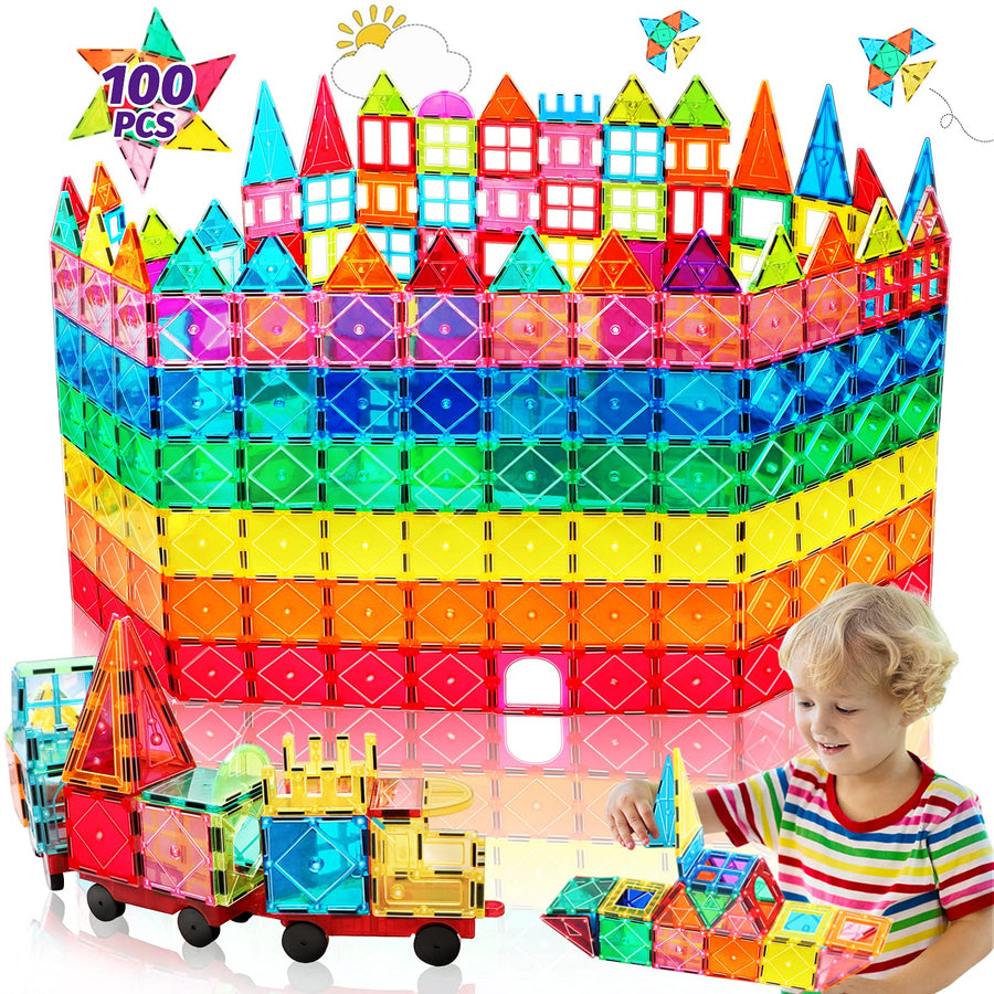 NVHH 100PCS Magnetic Tiles Oversize Magnetic Building Blocks for Kids Ages 4-8, Educational Construction Toys for Toddlers 3-5, Birthday Gifts Toys for 3 4 5 6 7 8+Year Old Boys Girls