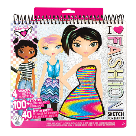 Fashion Angels Fashion Design Sketch Portfolio (11451), Sketch Book for Beginners, Fashion Sketch Pad with Stencils and Stickers For Kids 6 and Up