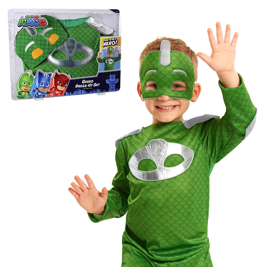 PJ Masks Turbo Blast Gekko Dress Up Set with Soft Mask, Size 4-6X, Kids Pretend Play Costumes, Green, by Just Play