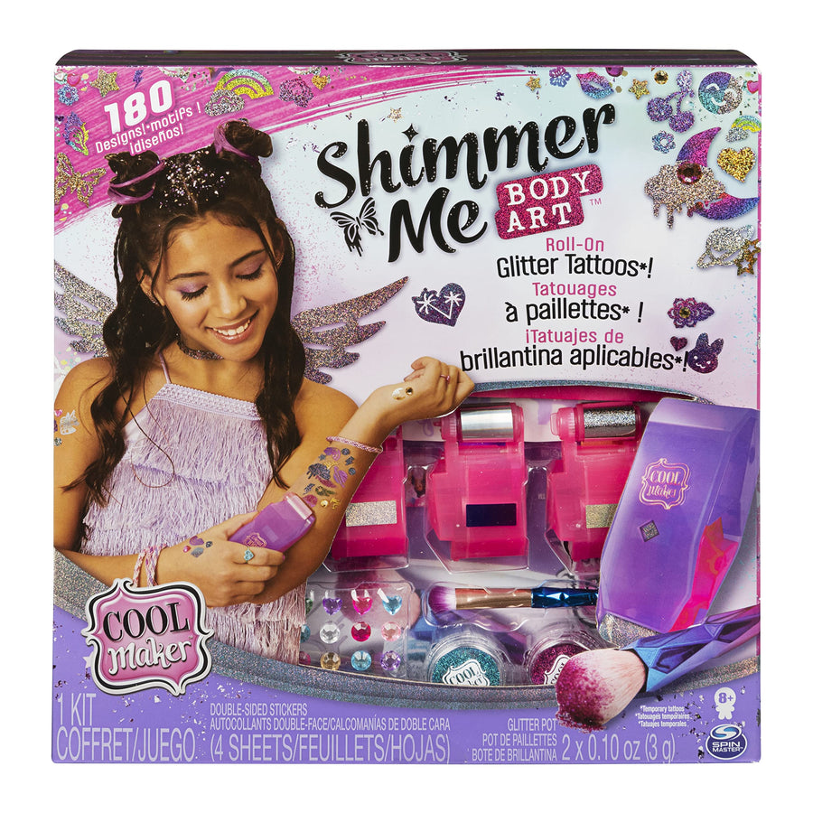 Cool Maker, Shimmer Me Body Art with Roller, 4 Metallic Foils and 180 Designs, Temporary Tattoo Kids Toys for Ages 8 and up