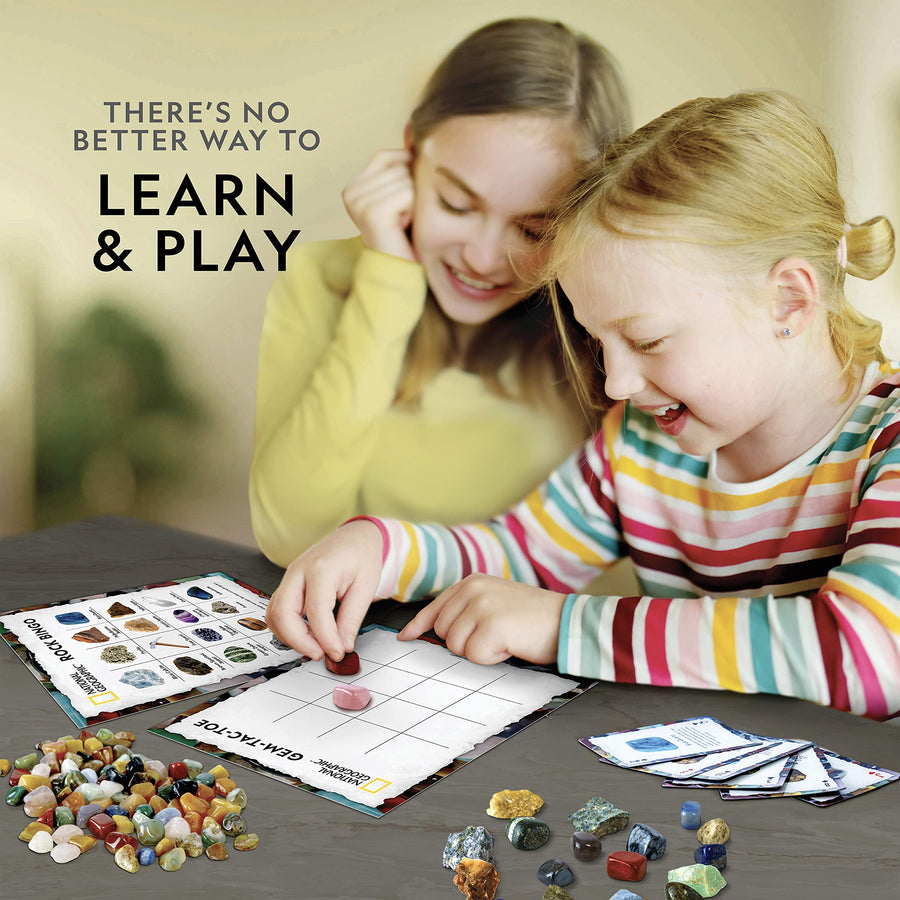 NATIONAL GEOGRAPHIC Rock Bingo Game -Play Rock Bingo, Mineral Memory, Gemstone Trivia, & Your Favorite Card Games, Collection Includes Over 150 Rocks and Minerals, Great Educational STEM Toys for Kids