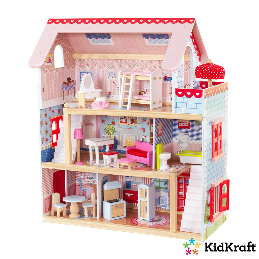 KidKraft Chelsea Doll Cottage Wooden Dollhouse with 16 Accessories, Working Shutters, for 5-Inch Dolls, Gift for Ages 3+