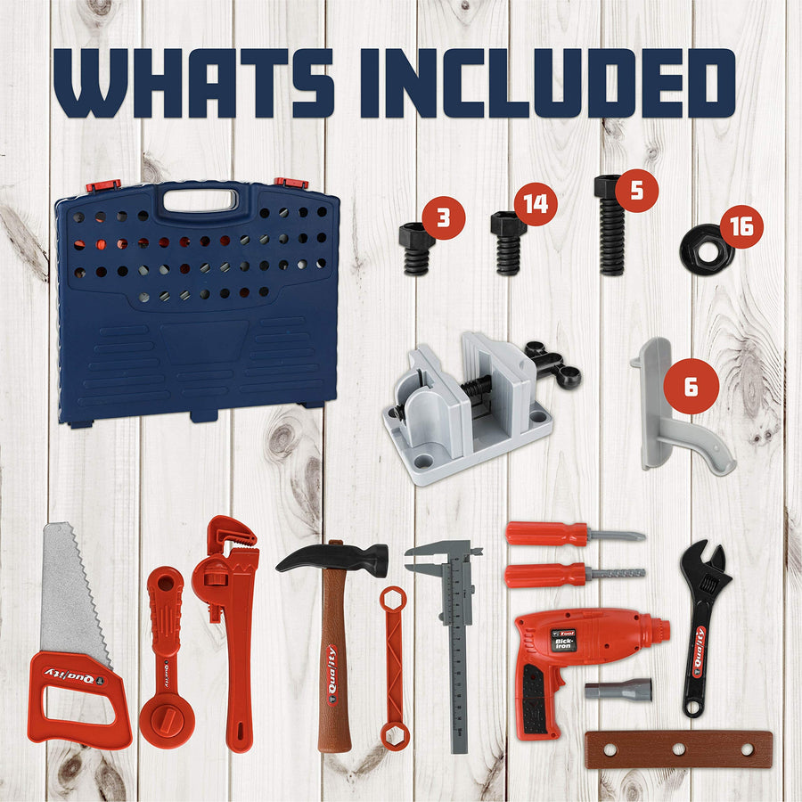 ToyVelt Kids Tool Set Toddler Workbench W Realistic Tools & Electric Drill For Construction Workshop Tool Bench, Stem Educational Pretend Play, Best Gift Toys For Boys & Girls Age 3, 4, 5, 6 and Up