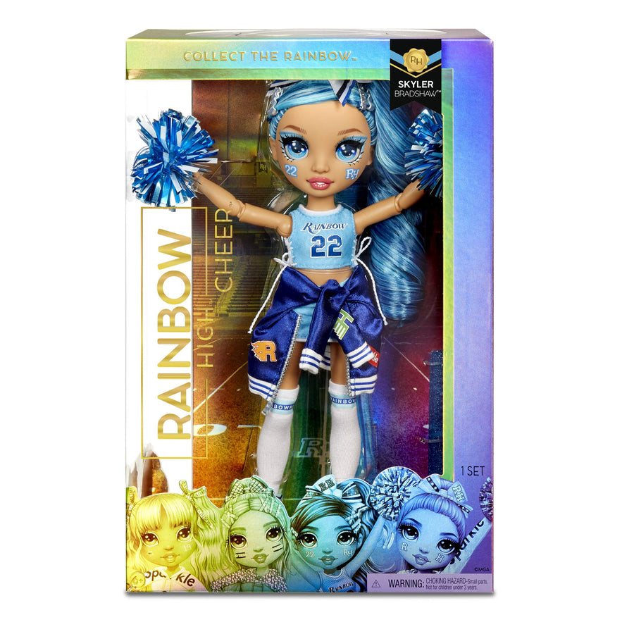Rainbow High Cheer Skyler Bradshaw – Blue Cheerleader Fashion Doll with Pom Poms and Doll Accessories, Great for Kids 6-12 Years Old