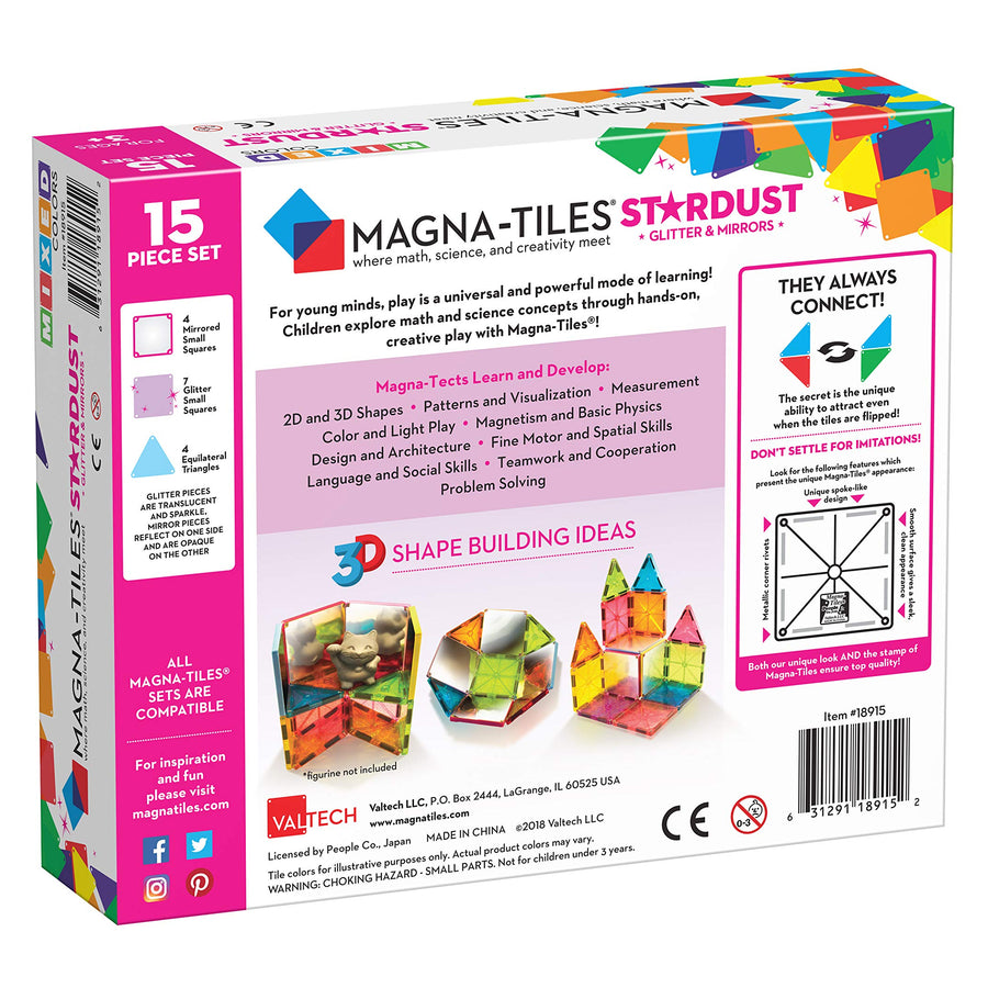 Magna Tiles Stardust Set, The Original Magnetic Building Tiles for Creative Open-Ended Play, Educational Toys for Children Ages 3 Years + (15 Pieces Including Glitter and Mirrors)