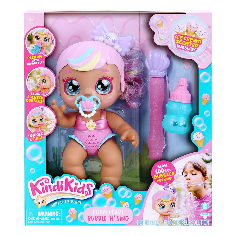 Kindi Kids Electronic 6.5" Doll and 2 Accessories - Poppi Pearl Bubble 'N' Sing