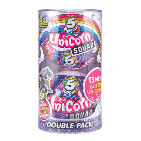 5 Surprise Unicorn Squad Series 2 Mystery Collectible Capsule by ZURU (2 Pack PVC Tube), Purple