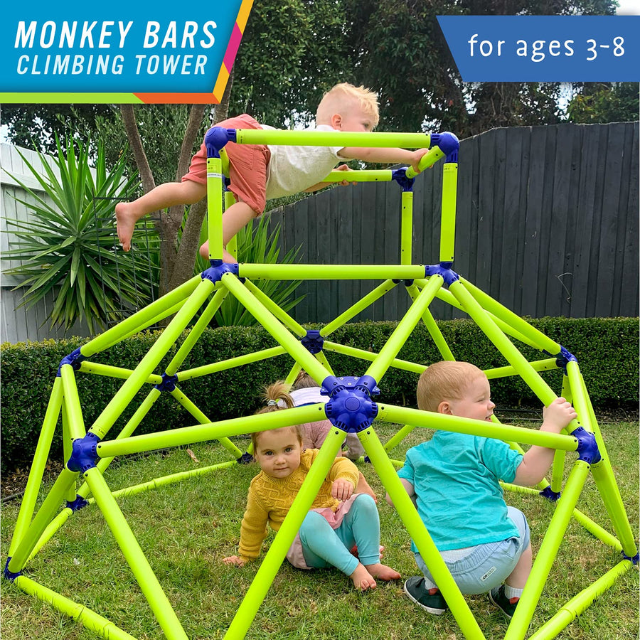 Eezy Peezy Monkey Bars Climbing Tower - Active Outdoor Fun for Kids Ages 3 to 8 Years Old, Green/Blue