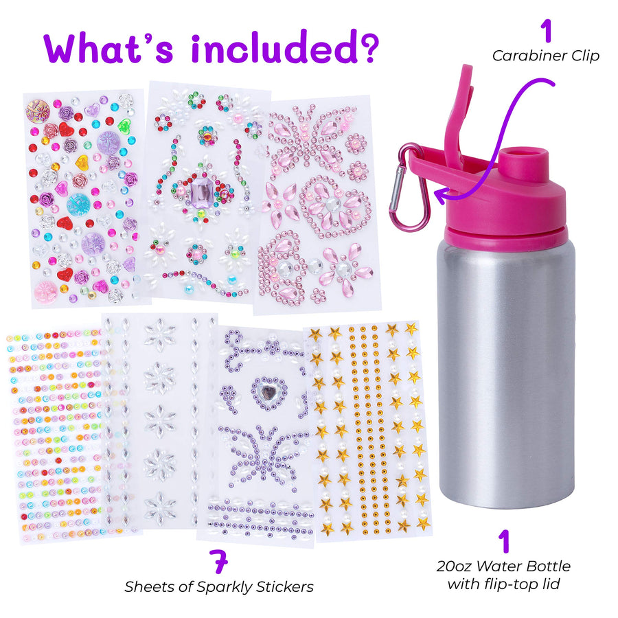 Purple Ladybug Decorate Your Own Water Bottle for Girls with Tons of Rhinestone Glitter Gem Stickers - BPA Free, Kids Water Bottle Craft Kit - Cute Gift for Girl, Fun DIY Arts and Crafts Activity
