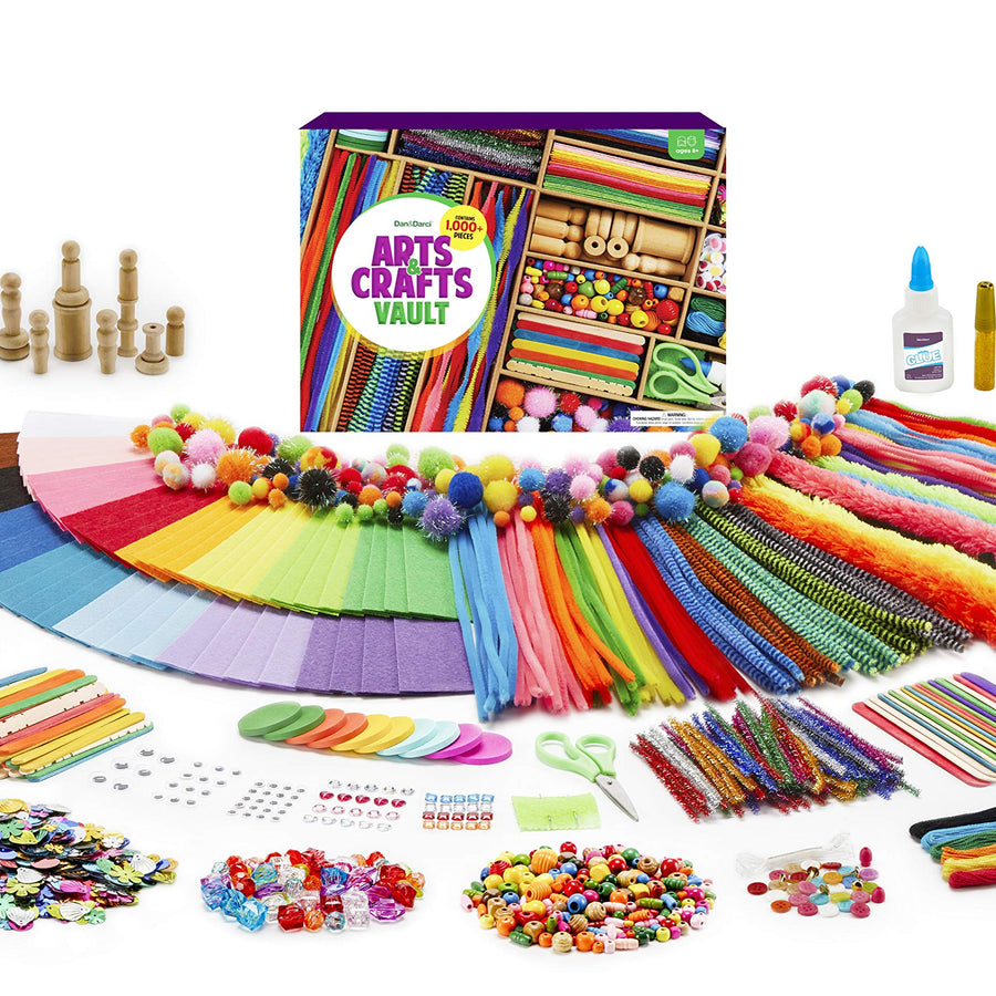 Arts and Crafts Vault - 1000+ Piece Craft Kit Library in a Box for Kids Ages 4 5 6 7 8 9 10 11 & 12 Year Old Girls & Boys - Crafting Supply Set Kits - Gift Ideas for Preschool Kids Project Activity