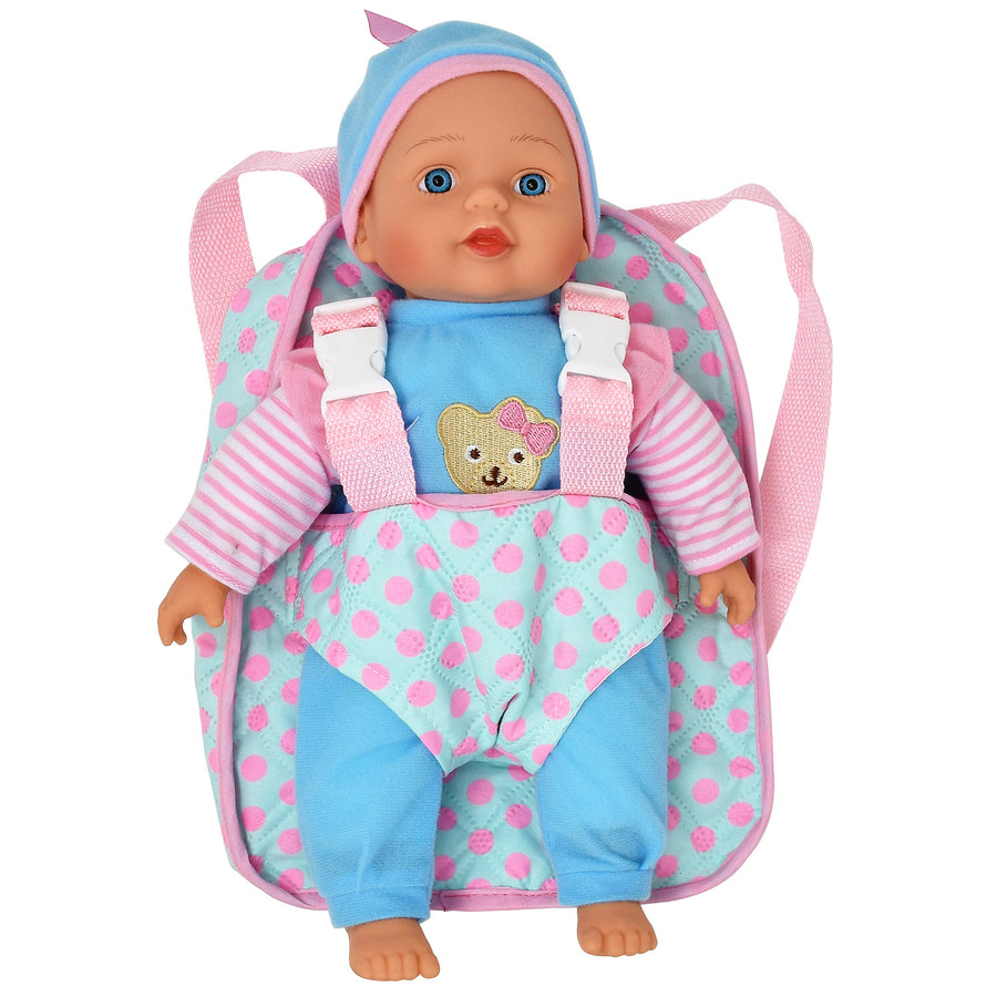 13" Soft Baby Doll with Take Along Pink Doll Backpack Carrier, Briefcase Pocket Fits Doll Accessories and Clothing
