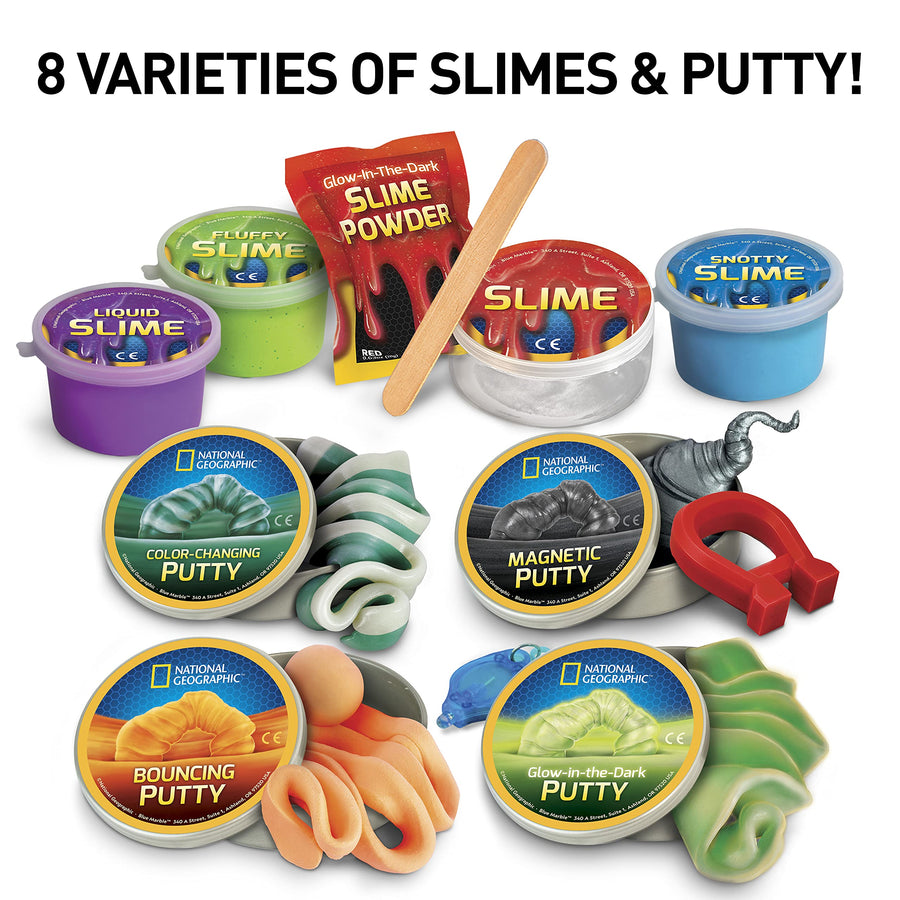 NATIONAL GEOGRAPHIC Mega Slime Kit & Putty Lab - 4 Types of Amazing Slime for Girls & Boys Plus 4 Types of Putty Including Magnetic Putty, Educational STEM Toy, an AMAZON EXCLUSIVE Science Kit