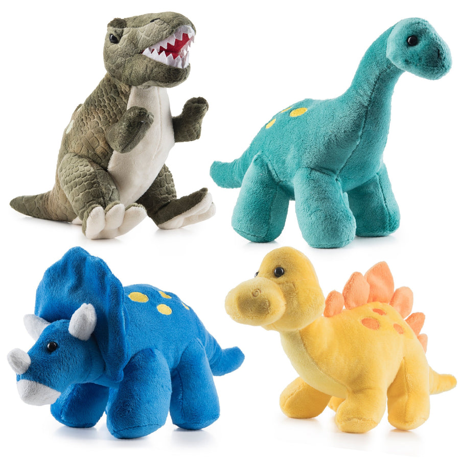 Prextex Plush Dinosaurs 4 Pack 10'' Long Great Gift for Kids Stuffed Animal Assortment Great Set for Kids