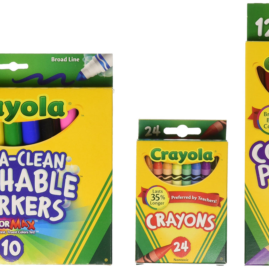 Crayola Back To School Supplies, Grades 3-5, Ages 7, 8, 9, 10, Contains 24 Crayola Crayons, 10 Washable Broad Line Markers, and 12 Colored Pencils