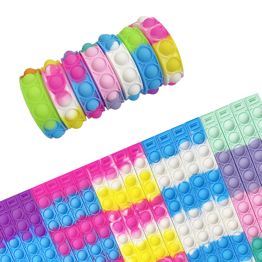 WQFXYZ 20PCS Push Pop Fidget Toy Fidget Bracelet, Durable and Adjustable, Multicolor Wristband Push Pop Stress Relief Sensory Fingertip Toys for Kids and Adults (20 pcs Bracelet)