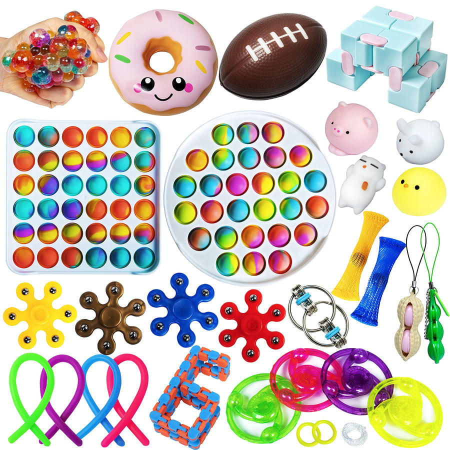 Gmajdar Fidget Sensory Toys Pack, Tie Dye Bubble Sensory Fidget Popper Poppets Toy Set Box, Anti Anxiety Stress Relief Squeeze Ball Beans Mochis Xmas Novelty Toys Bundle for Kids Adults