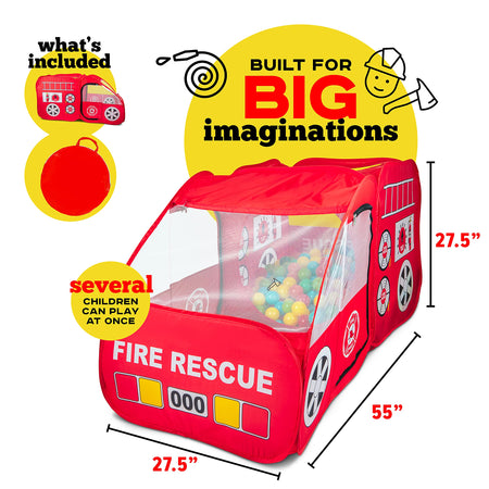 Fire Truck Tent for Kids Toddlers Boys & Girls - Red Fire Engine Pop Up Pretend Playhouse for Indoors & Outdoors - Quick Set Up Weather Proof Fabric Foldable & Spacious – Great Gift Idea