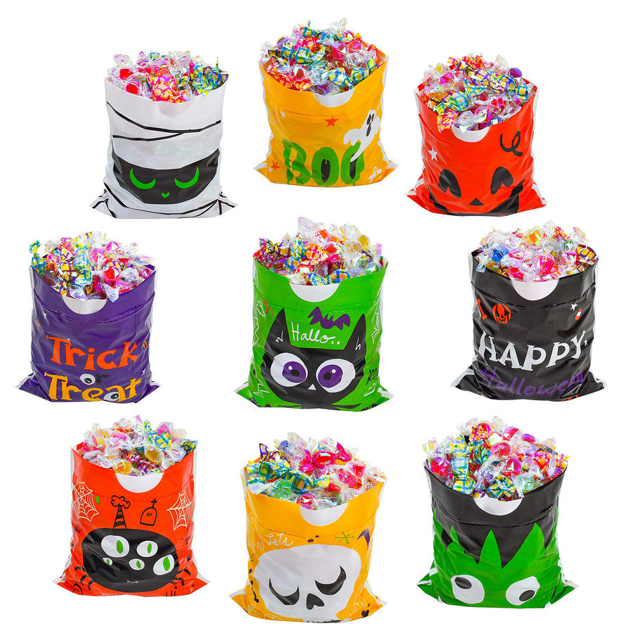 JOYIN 108 Pcs Halloween Drawstring Treat Bags with 9 Character Designs, Mini Halloween Goodie Gift Bags, Trick or Treat Candy Bags for Halloween Party Favor
