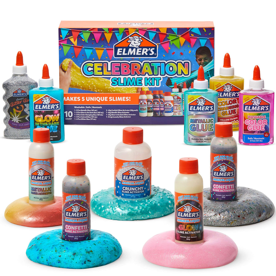 Elmer's Celebration Slime Kit | Slime Supplies Include Assorted Magical Liquid Slime Activators and Assorted Liquid Glues, 10 Count